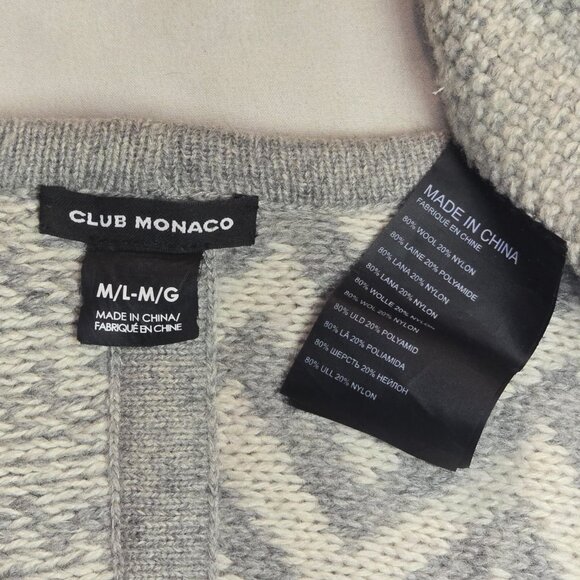 Club Monaco Wool Blend Oversized Poncho Cardigan – Grey Patchwork Knit – M/L - Picture 4 of 7